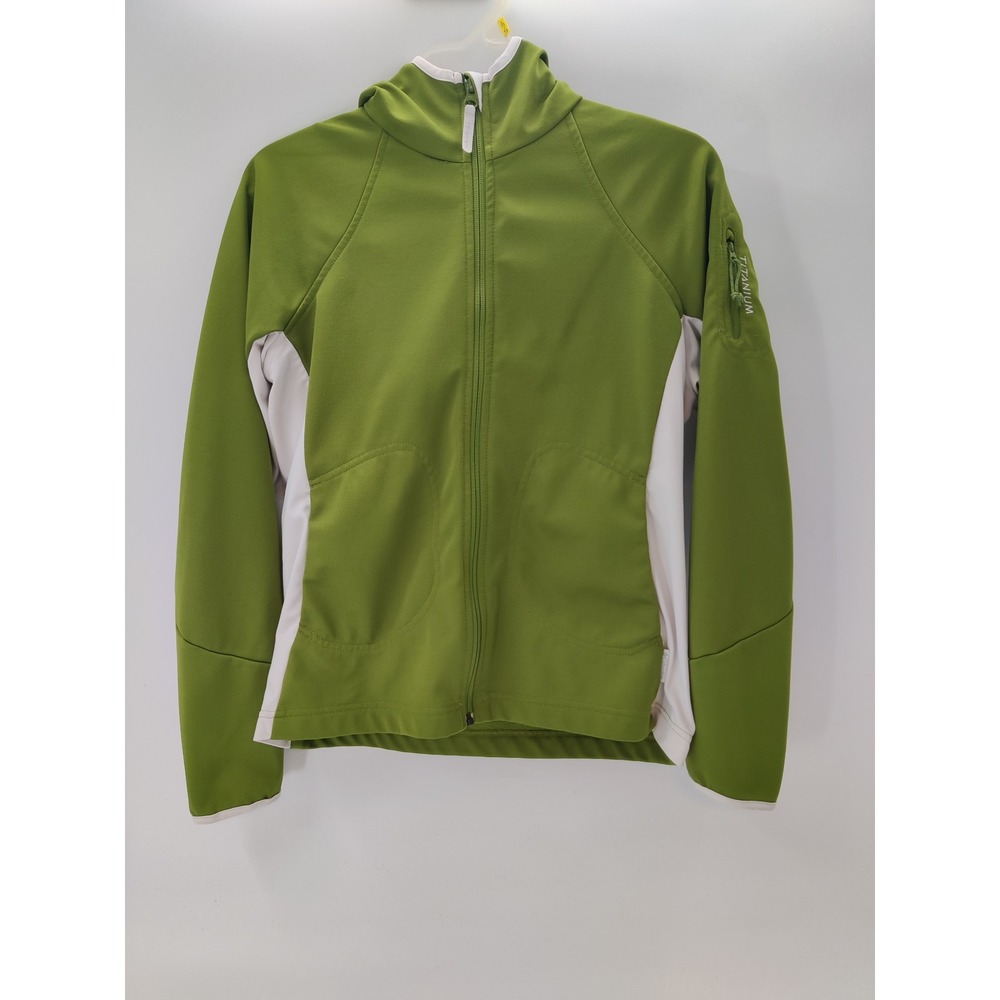 Columbia Titanium Womens Green White Hooded Softshell Jacket Size Medium